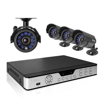 Zmodo PKD-DK4216 Surveillance Camera Kit with 4-Channel H264 DVR and 4 IndoorOutdoor IR Cameras - Hard Drive Not Included