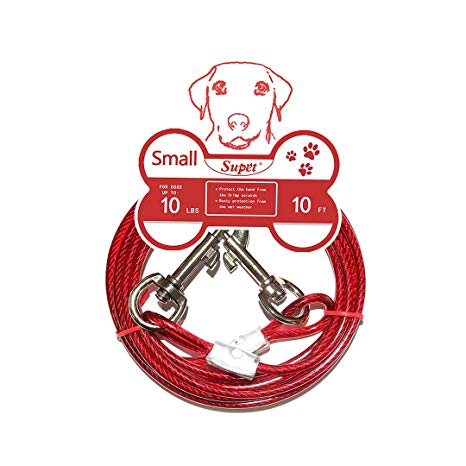 Supet Tie Out Cable for Dogs, Double Heads Steel Wire Tieout Leash Chew Resistant with Anti-Winding Dog Metal Leash for Small Medium or Large Dogs