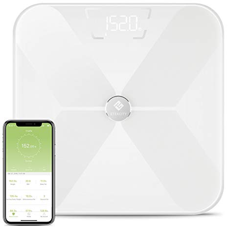 Etekcity Smart Weight Scale, Bluethooth Digital Body Fat Scale, Body Composition Monitor including Body Weight, Fat, Water, Muscle, BMI with ITO Surface Technology, Hidden Large Display, IOS/Android Fitness APP, FDA Approved, White