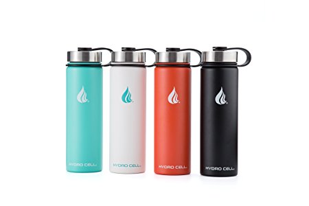 Hydro Cell Stainless Steel Water Bottle with Straw and Wide Mouth Lids (32oz or 22oz) - Keeps Liquids Perfectly Hot or Cold with Double Wall Vacuum Insulated Sweat Proof Sport Design