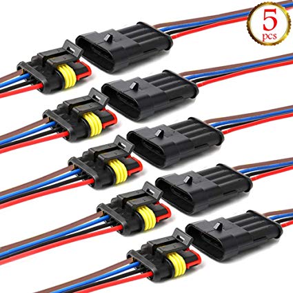 YETOR Way Car Waterproof Electrical Connector,4 pin Plug Auto Electrical Wire Connectors with Wire 16 AWG Marine for Car, Truck, Boat, and Other Wire Connections.(5 Pack)
