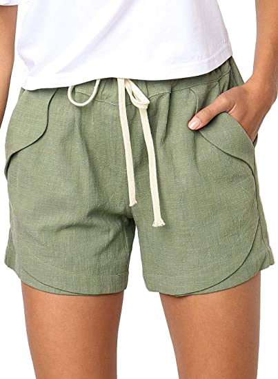 Dokotoo Womens Casual Drawstring Elastic Waist Comfy Cotton Linen Shorts