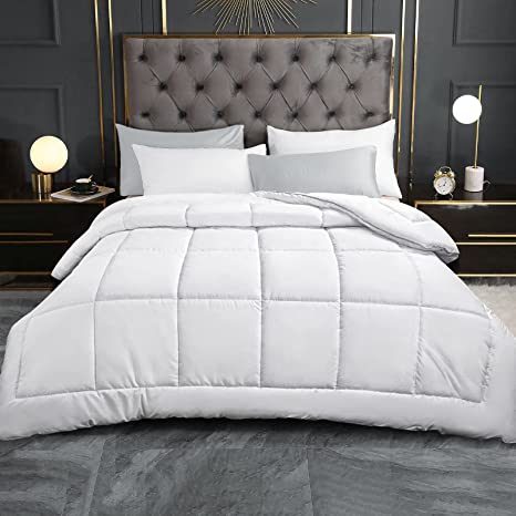 EDOW Comforter Duvet Insert, Plush White Down Alternative Quilted Stand Alone Bedding Comforter with 4 Corner Tabs for All Season, Box Stitched, Machine Washable. (White, King)