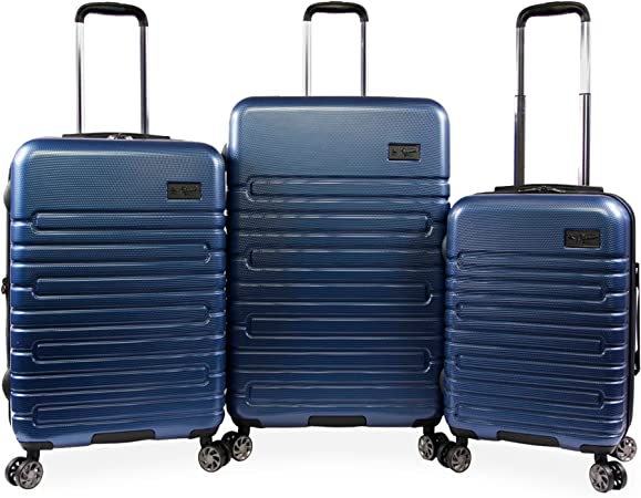 Original Penguin 3 Piece Set Expandable Suitcase with Spinner Wheels, Metallic Blue, 3pc