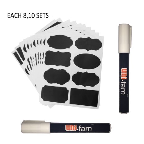 UNi-Fam Chalkboard Labels Complete Bundle80 Premium Stickers for Jars  2 Erasable White Chalk Markers