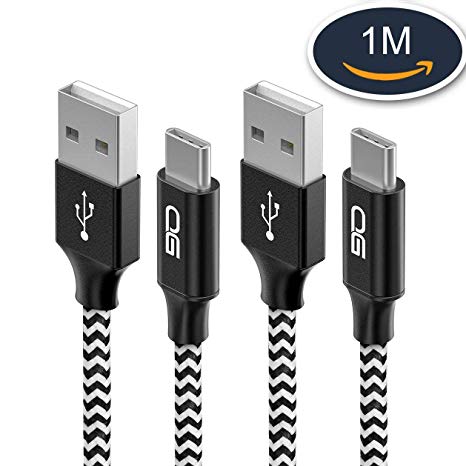 USB Type C Cable [1M/3.3FT]-2Pack,QGhappy Nylon Braided 3A Fast Charger & Data Transfer USB A to C Charger Cord for Samsung Galaxy Note 8,S9/S8,LG G6 G5,Google Pixel,Nintendo Switch,Macbook,HTC 10/U11,OnePlus 2/3T,Huawei P9/910 and More