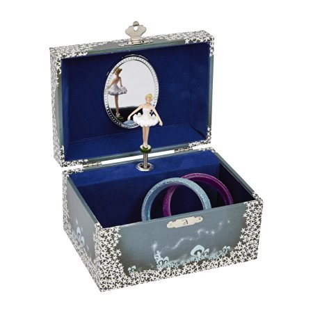 JewelKeeper Girl's Musical Jewelry Storage Box with Twirling Fairy Blue and White Star Deisgn, Swan Lake Tune