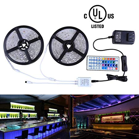 Miheal Led Strip Lights Kit 32.8 Ft (10m) 300leds Waterproof 5050 SMD RGB LED Flexible Lights with 44key ir Controller and Power Supply for Home,Kitchen,Trucks,Sitting Room and Bedroom Decoration.
