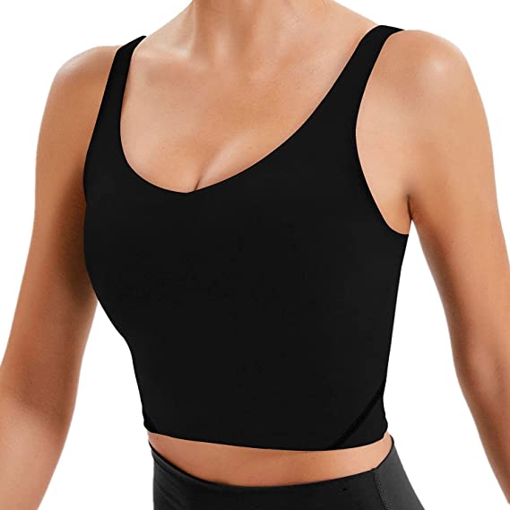 Womens Padded Longline Sports Bra Athletic Workout Yoga Crop Tank Tops with Built in Bras