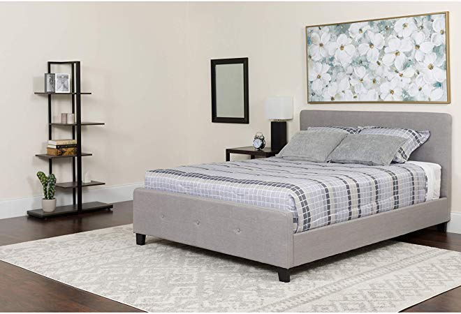 Flash Furniture Tribeca King Size Tufted Upholstered Platform Bed in Light Gray Fabric