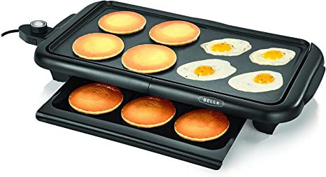 BELLA Electric Griddle w Warming Tray, Make 8 Pancakes or Eggs At Once, Fry Flip & Serve Warm, Healthy-Eco Non-stick Coating, Hassle-Free Clean Up, Submersible Cooking Surface, 10" x 18", Copper/Black