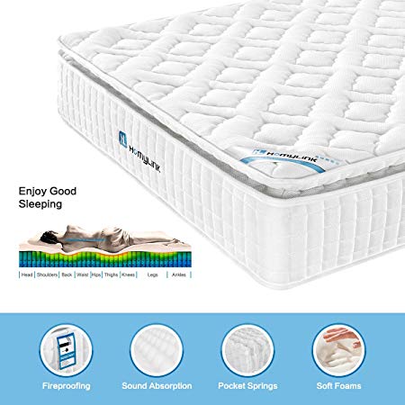HomyLink Single Mattress with Pillow Top 3FT Pocket Sprung Mattresses 3D Breathable Knitting Fabric 9-Zone Orthopaedic 27cm Height