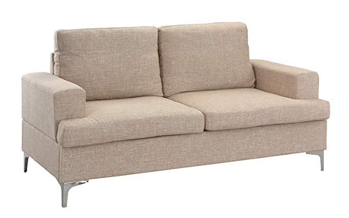 Mid Century Modern Linen Fabric Loveseat Couch (Beige)