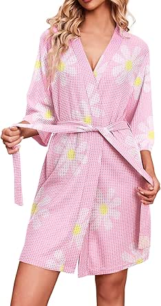 Ekouaer Robes for Women Waffle Knit Bathrobe Soft Lightweight Knee Length Loungewear S-XXL