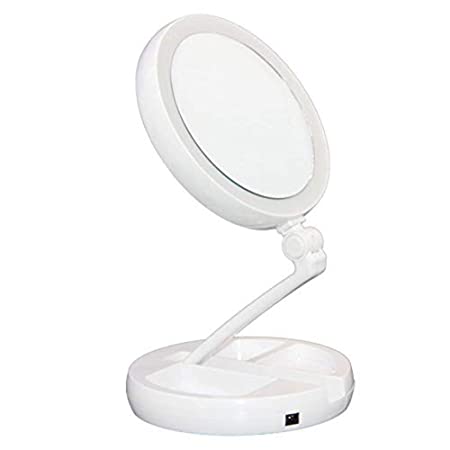 Floxite 10x Plus 1x Lighted Folding Home and Travel Mirror