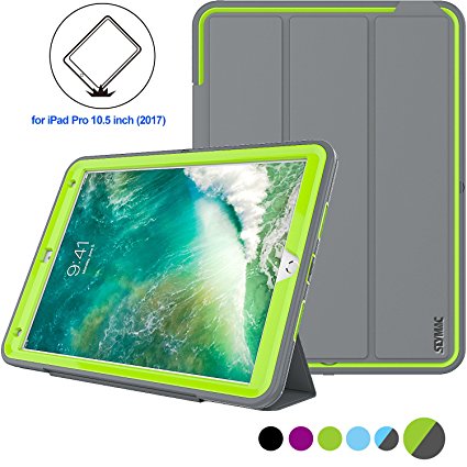 iPad Pro 10.5 Case(A1701,A1709),Three Layer Heavy Duty Protector Case Leather Smart Cover Auto Sleep/Wake with Stand Function for Apple iPad Pro 10.5 inch 2017 Released (Gray/green)