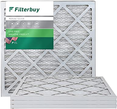 FilterBuy AFB Silver MERV 8 20x20x1 Pleated AC Furnace Air Filter. Pack of 4 filters. 100% produced in the USA.