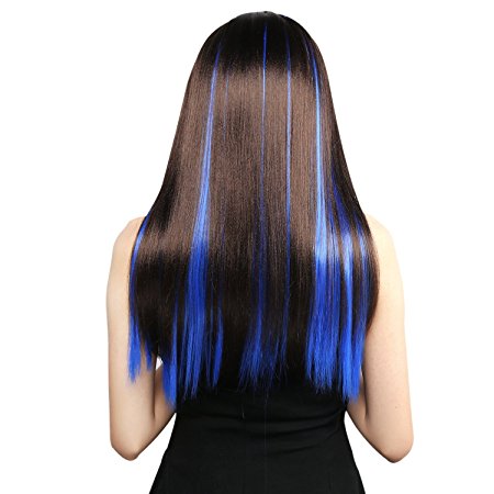Neitsi? 10pcs 18inch Colored Highlight Synthetic Clip on in Hair Extensions #F14 Blue
