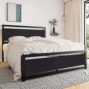 Allewie Full Bed Frame with Headboard, Heavy Duty Metal Platform Bed Frame with Strong Support, Under Bed Storage, Stable Mattress Foundation, No Box Spring Needed, Black