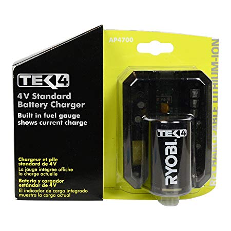 Ryobi Genuine OEM AP4700 Tek4 4 Volt Compact Lithium Ion Battery Charger with Onboard LED Fuel Gauge and Battery Test Function