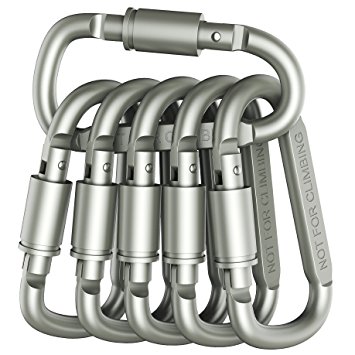 Outmate 6 pcs Aluminum D-ring Locking Carabiner Light but Strong
