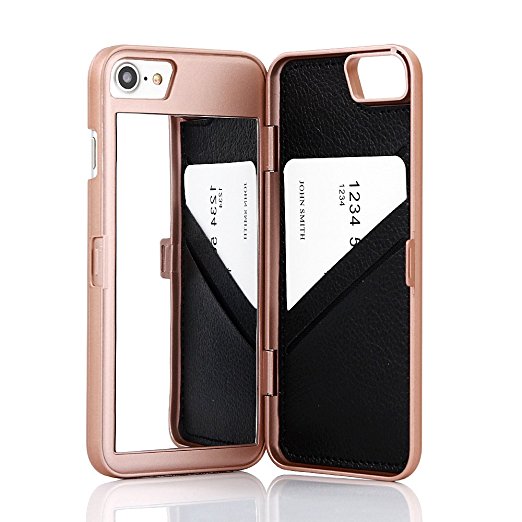 iPhone 7 Case, iPhone 8 Case,Wetben Hidden Back Mirror Wallet Case with Stand Feature and Card Holder for Apple iPhone 7 / iPhone 8 , 4.7" (Rose Gold)