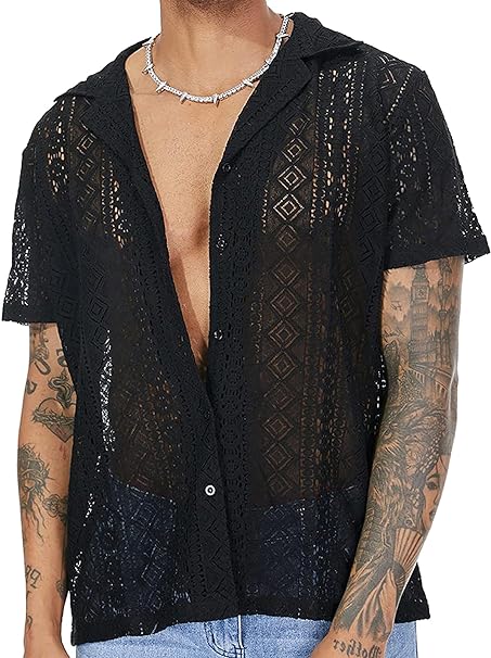 Panegy Men's Sheer Mesh See Through Tshirt Workout Gym Muscle Shirts Party Club Rave Disco Tank Top Tee