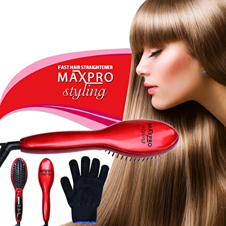 Styling Brush Hair Straightener with Glove Digital Temperature Control for easy use Instant Silky Care Styling Zero Damage Massage Detangling Iron Beautiful Shiny Straight Look
