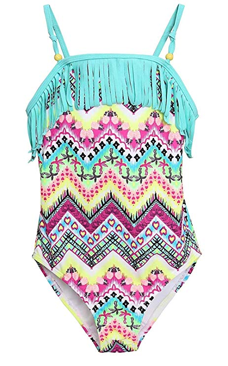 ATTRACO Girls' One Piece Swimsuits Leaf Print Ruffle Kids Swimwear