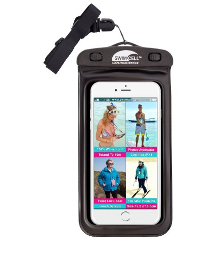 #1 Waterproof Phone Case. SwimCell High Quality pouch for iPhone and Android, Camera, Keys, Money, Passport. 2 sizes Available. Certified IPX8. Tested 10/20 meters Underwater. Patented, Easy to Use Twist Seal. Tablet case also available.