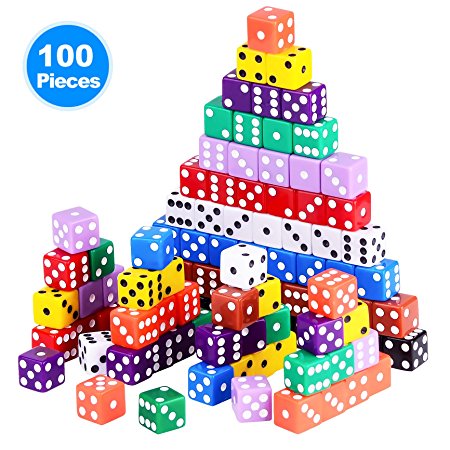 Austor 100 Pieces Game Dice Set, 10 Colors Square Corner Dice with Free Storage Bag, Play Games Like Tenzi, Farkle, Yahtzee, Bunco or Teaching Math