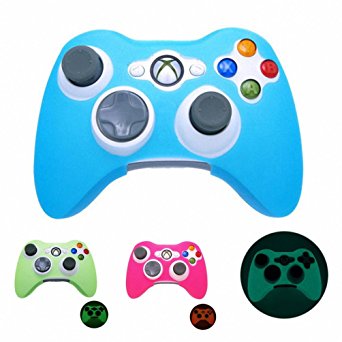 BLUE GLOW in DARK Xbox 360 Game Controller Silicone Case Skin Protector Cover (Many Colors Available)