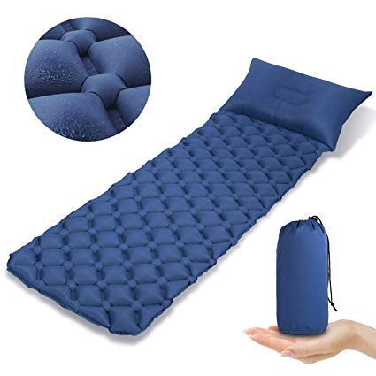 OFTEN Sleeping Pad,Ultralight Travel Air Mattress & Pillow, Camping Tent Mat, Air Sleeping Pad Pillow,Inflatable Airbed,Backpack Sleeping Mat, Beach Pad Cushion(Light Blue, Green)