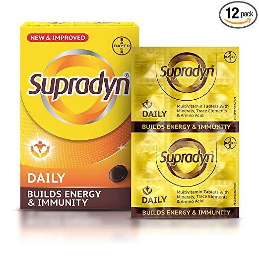 Supradyn Daily Multivitamin Tablets for Men & Women with Essential Zinc , 12 Vitamins, 5 Trace Elements for Daily Immunity & Energy , 180 Tablets