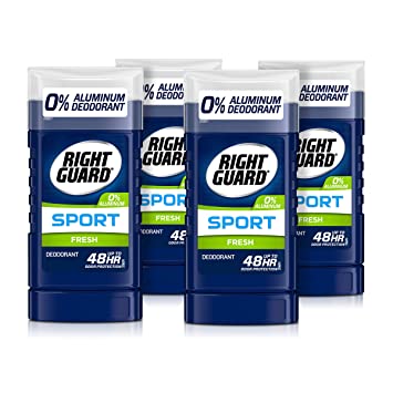Right Guard Sport Aluminum-Free Deodorant Invisible Solid Stick, Fresh, 3 Ounce (Pack of 4)