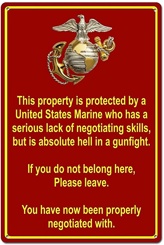 Property Protected by Marine USMC Marine Corps Funny Tin Sign Metal Sign Metal Decor Wall Sign Wall Poster Wall Decor Door Plaque TIN Sign 7.8X11.8 INCH
