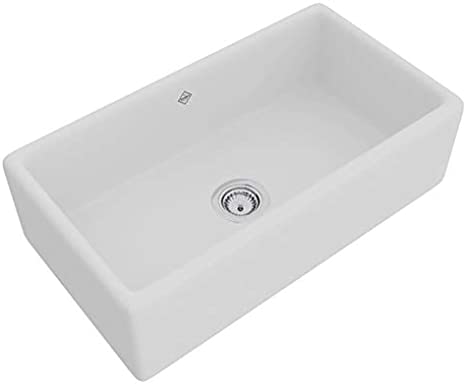 Rohl RC3318WH White Shaws Original (Lancaster) Single Bowl Apron Front Fireclay Kitchen Sink