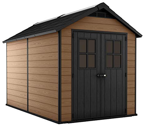 Keter Newton 7.5x11 Large Outdoor Storage Shed, Mahogany Brown