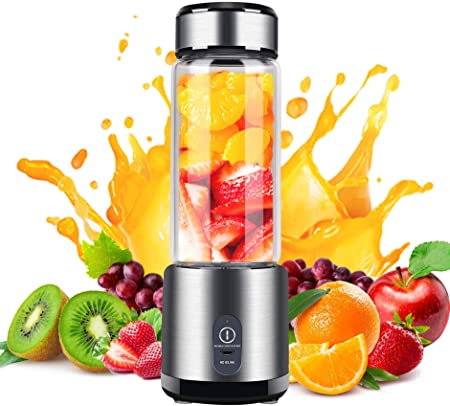Portable Blender, Stainless Steel and Glass Body, Electric Juicer Cup Personal Size with USB Rechargeable, Mini Juice Mixer for Shakes Smoothies Home Outdoor