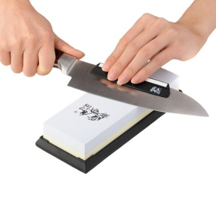 Sharpen-Up Premium Two Sided Sharpening Stone With Black Silica Base - Free Sharpening Stabilizer Knife Angle Guide - Two Sided 1000 and 3000 Corundum Global Whetstone - Lifetime Guarantee