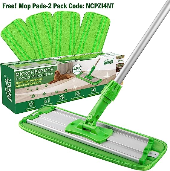 HOMEXCEL 18 Inch Professional Microfiber Mop Floor Cleaning System,Dust Mop with 4 Reusable Mop Pads,360-Spin Flat Mop Head Wet and Dust Mopping for Hardwood, Laminate, Vinyl & Tile