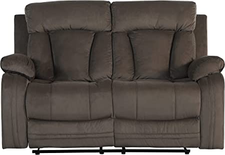 Blackjack Furniture Elton Microfiber Loveseat, Modern Recliner Chair for Living Room and Home Theater, 63" W x 38" D x 40" H, Den, Brown