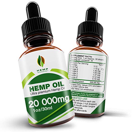 Hemp Oil Drops 20000mg, 100% Natural Extract, Supports Anti-Anxiety and Stress Health, All Natural Dietary Supplement, Rich in Omega 3 & 6 Fatty Acids for Skin & Heart Health,Vegan Vegetarian Friendly