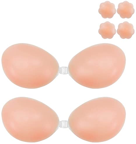 Sticky Adhesive Bra 4 Pack, Backless Strapless Bra Silicone Sticky Push up Invisible Bra with Nipple Covers