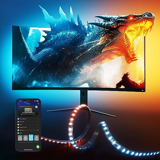 Govee Gaming Light Strip G1 Monitor Backlight for 27-34 Inch PC, Smart RGBIC Wi-Fi LED Lights for Monitors with Color Matching, Adapts to Curved Monitors, Double Strip Light Beads with 123 Scene Modes