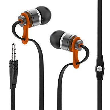MAXROCK (TM) Free-tangle Flat Cable Metal Headphones with Mic for Cell Phones,Tablets ... (Orange)