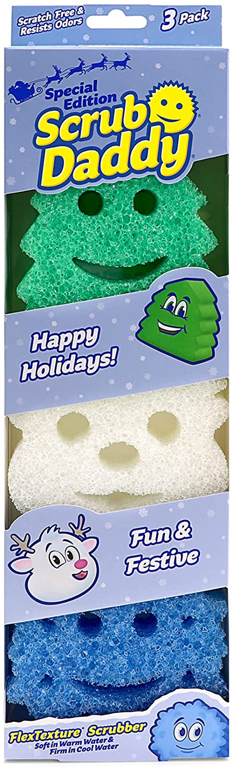 Scrub Daddy Sponge Set - Winter Shapes - Non Scratch Scrubbers for Dishes and Home, Odor Resistant, Temperature Controlled, Soft in Warm Water, Firm in Cold, Deep Cleaning, Dishwasher Safe, 3ct