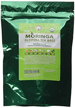 USDA Organic Moringa Superfood Tea-60 Teabags, 100% Pure, Raw, Potent, All Natural, Energy Boosting, Non-GMO. Rich in Nutrients, Amino Acids, Anti-inflammatories, Antioxidants and Vegetable Proteins.