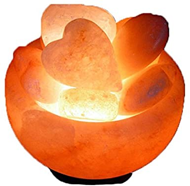 IQ: Salt Lamp Bowl with 7 Salt Hearts, Himalayan Salt Lamp Heart Bowl with Cord and Bulb