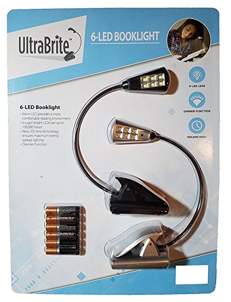 UltraBrite 6-LED, Battery, Clip-on, Portable, Flexible, Dimmable Booklight, Desk Lamp (2 pack)